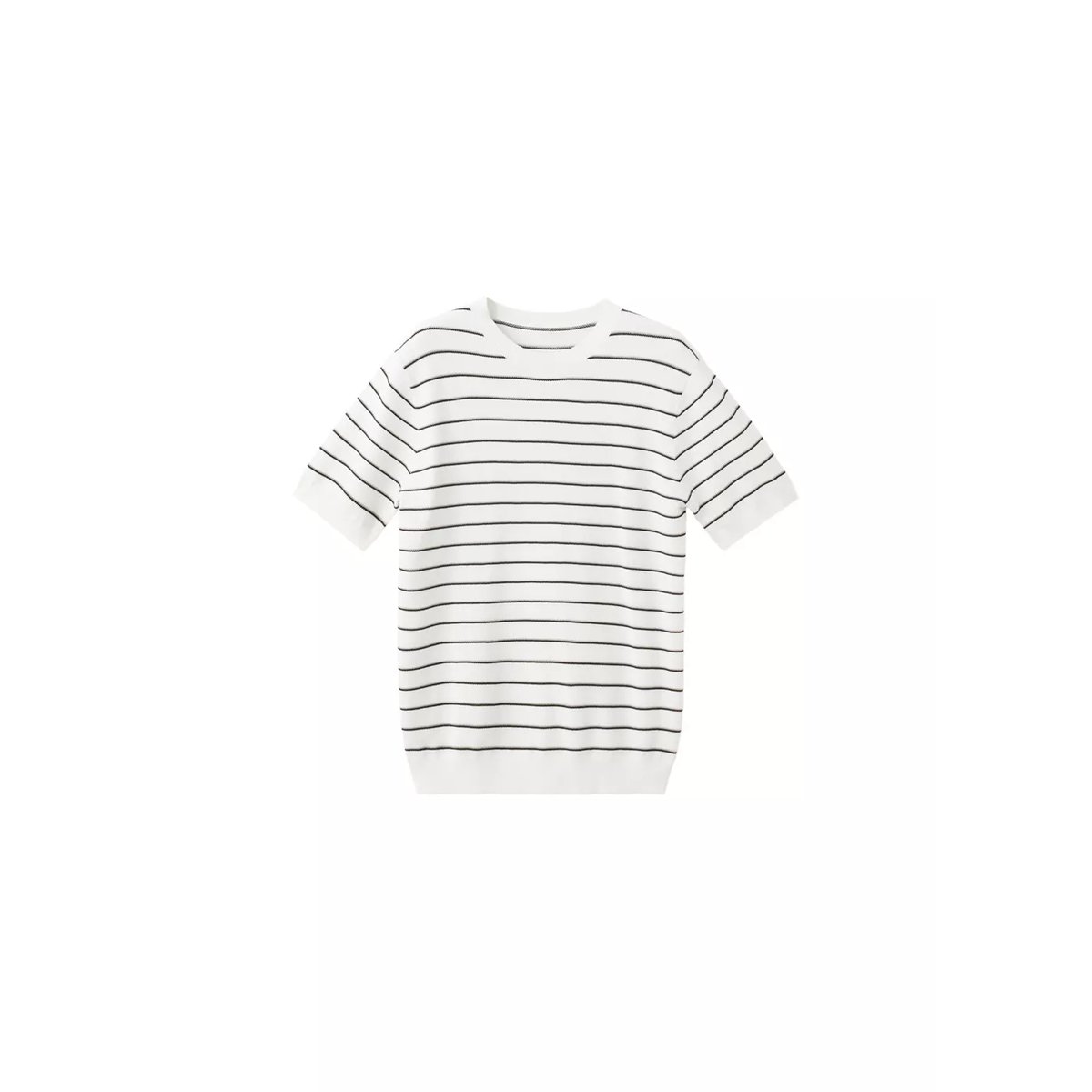T-shirt 100 % coton en maille à rayures blanc cassé, MANGO MAN