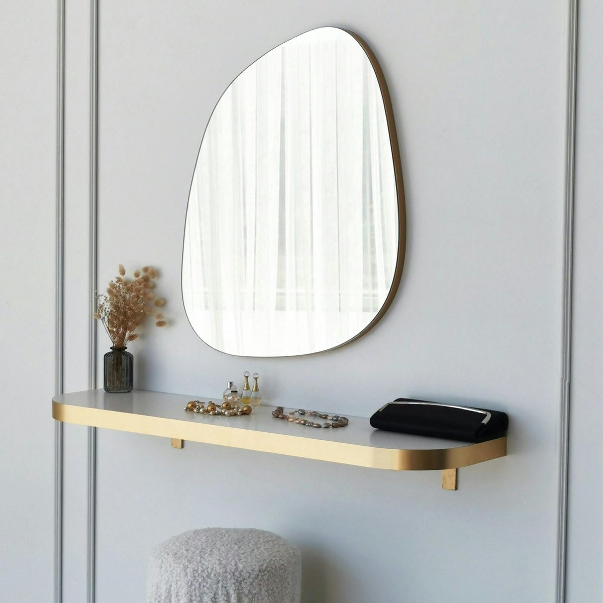 Miroir salle de bains organique 75 cm - style scandinave CODY doré, PIER IMPORT