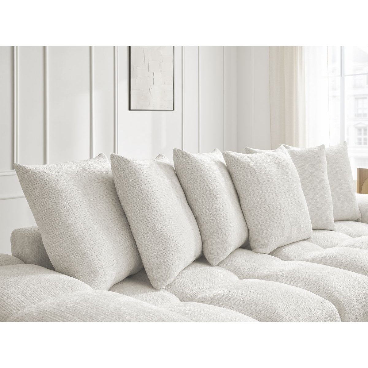 Canapé d'angle convertible 4 places en tissu texturé, ANAKIN blanc, BOBOCHIC