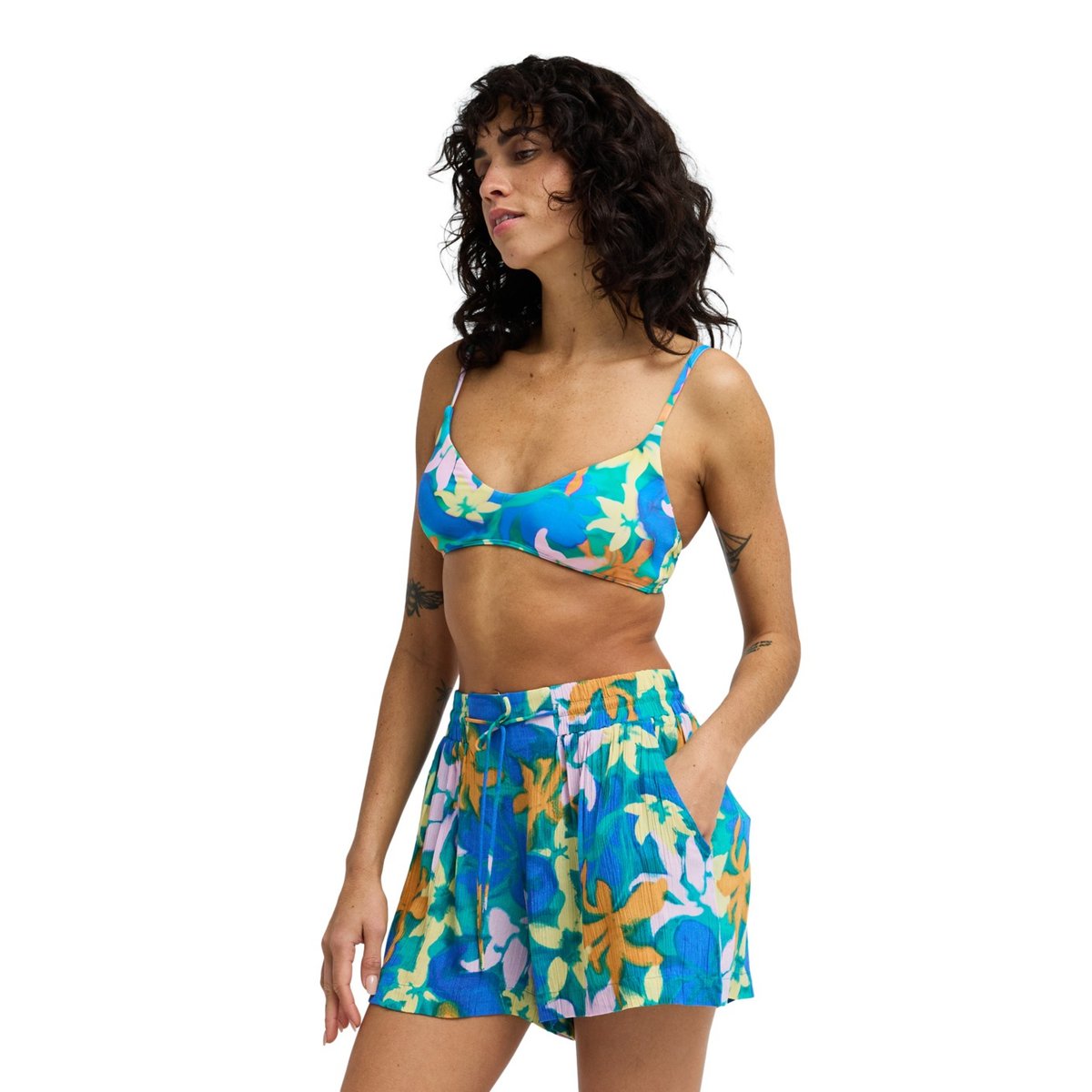 Short taille haute ON HOLIDAYS bleu agua flores, BILLABONG