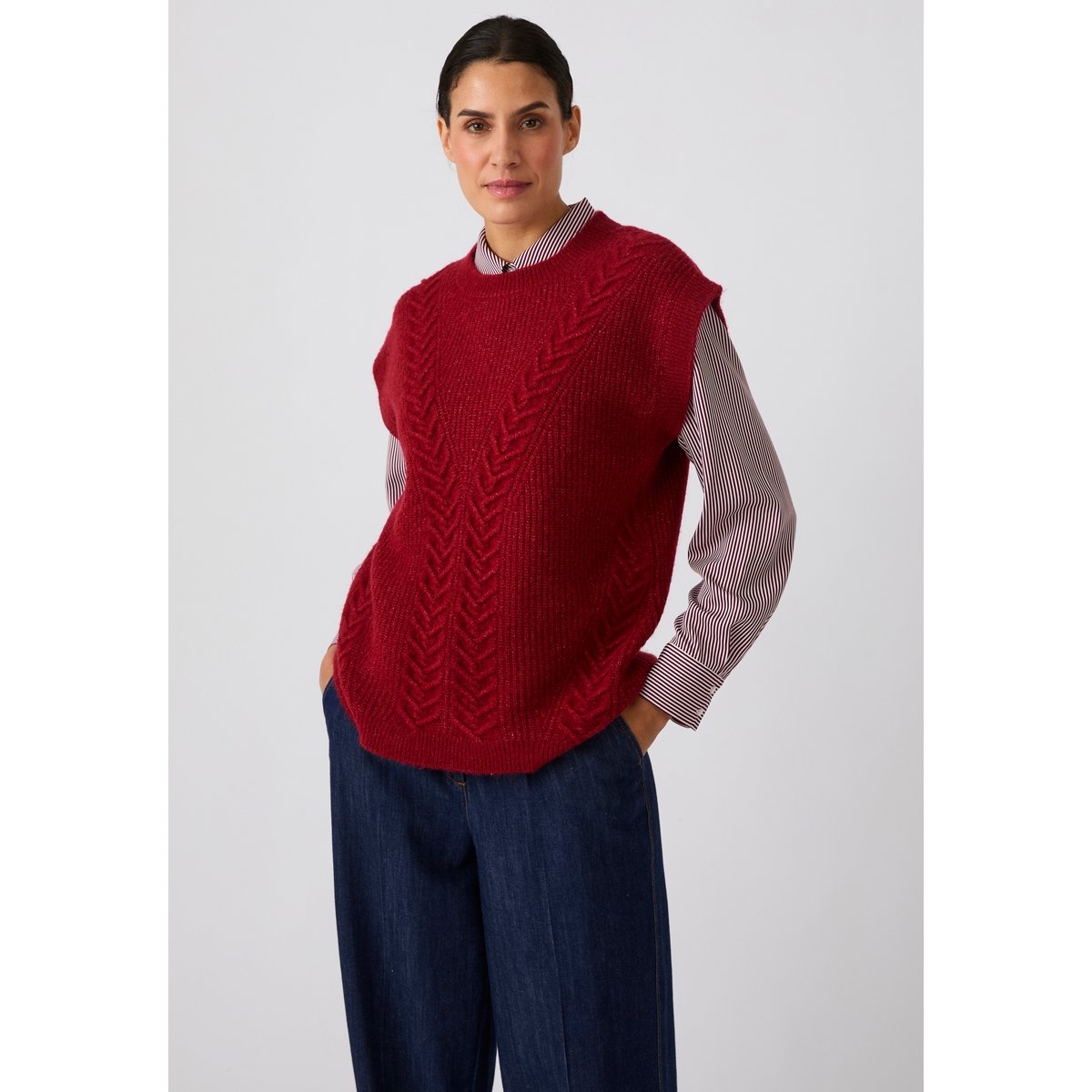 Pull sans manches à torsades Thermolactyl orange rouge, DAMART