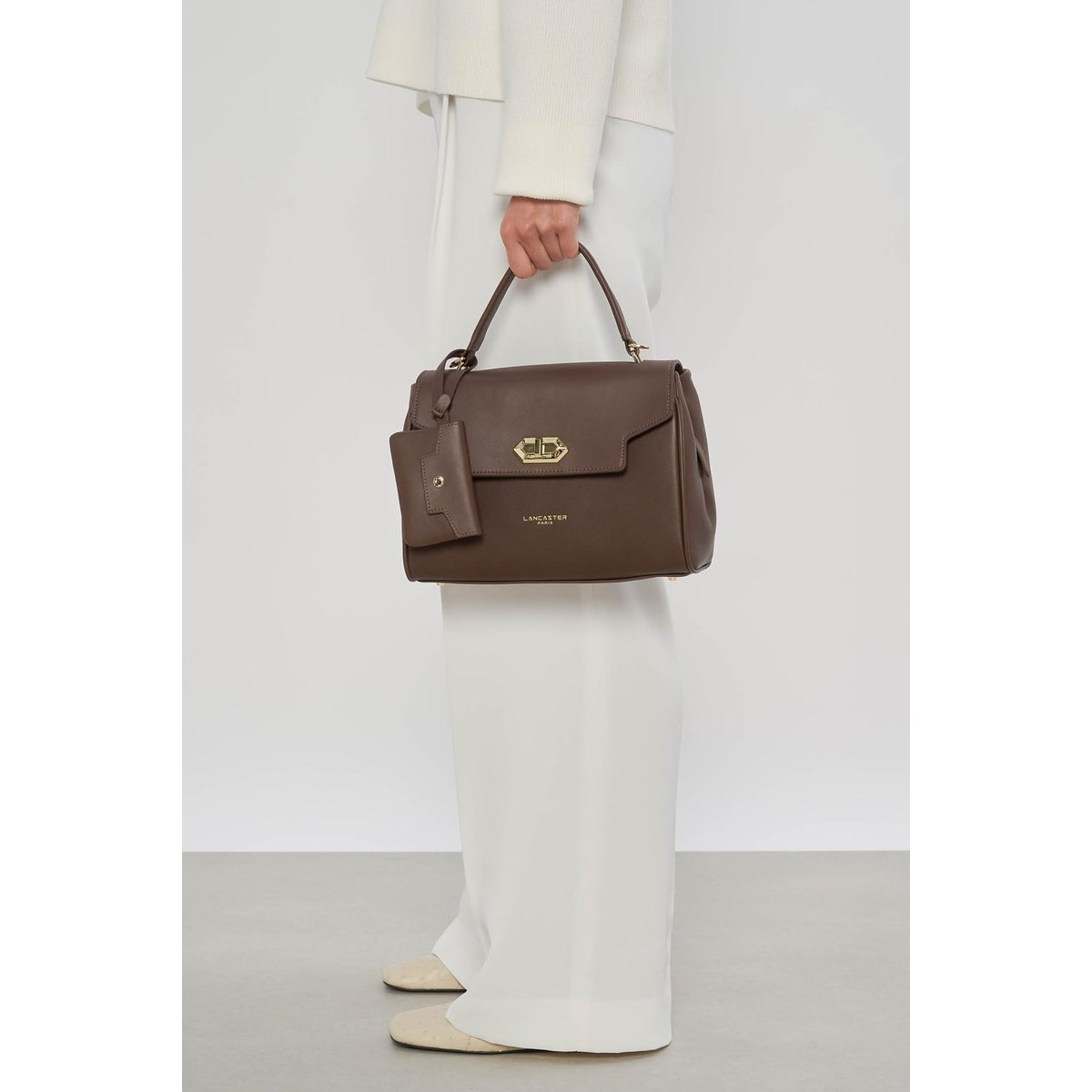 Sac à main à rabat avec fermoir en cuir, MADEMOISELLE GRACE marron, LANCASTER