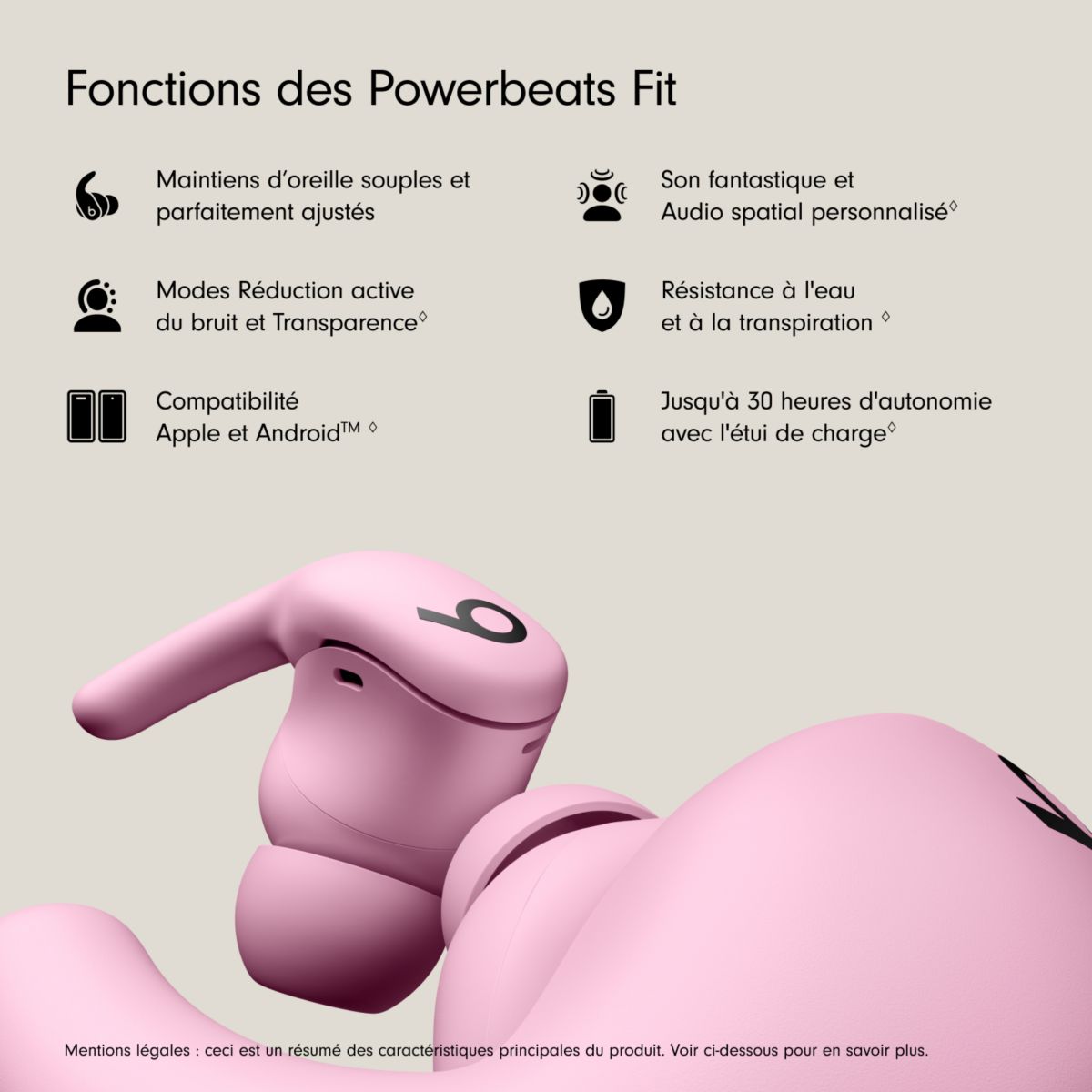 Ecouteurs sport Powerbeats Fit Rose couleur unique, BEATS BY DR,DRE