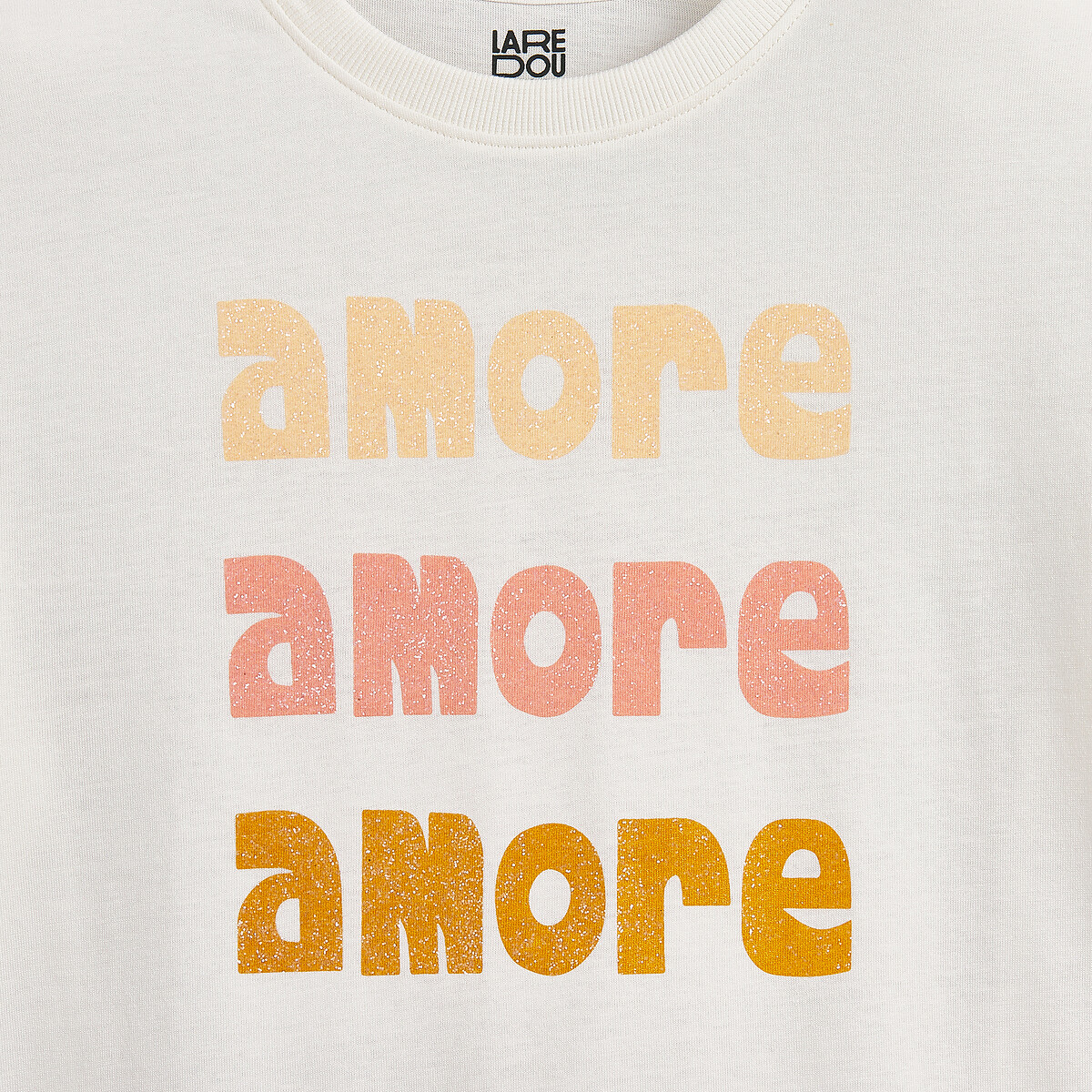 T-shirt à message pailleté, à col rond, manches courtes blanc, LA REDOUTE COLLECTIONS