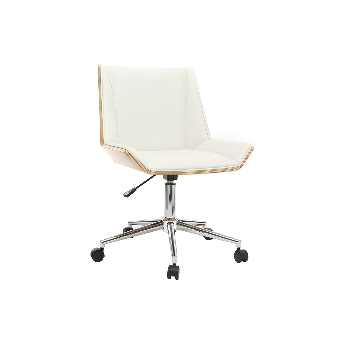 Chaise de bureau à roulettes design noire, bois foncé et acier chromé MELKIOR blanc, MILIBOO