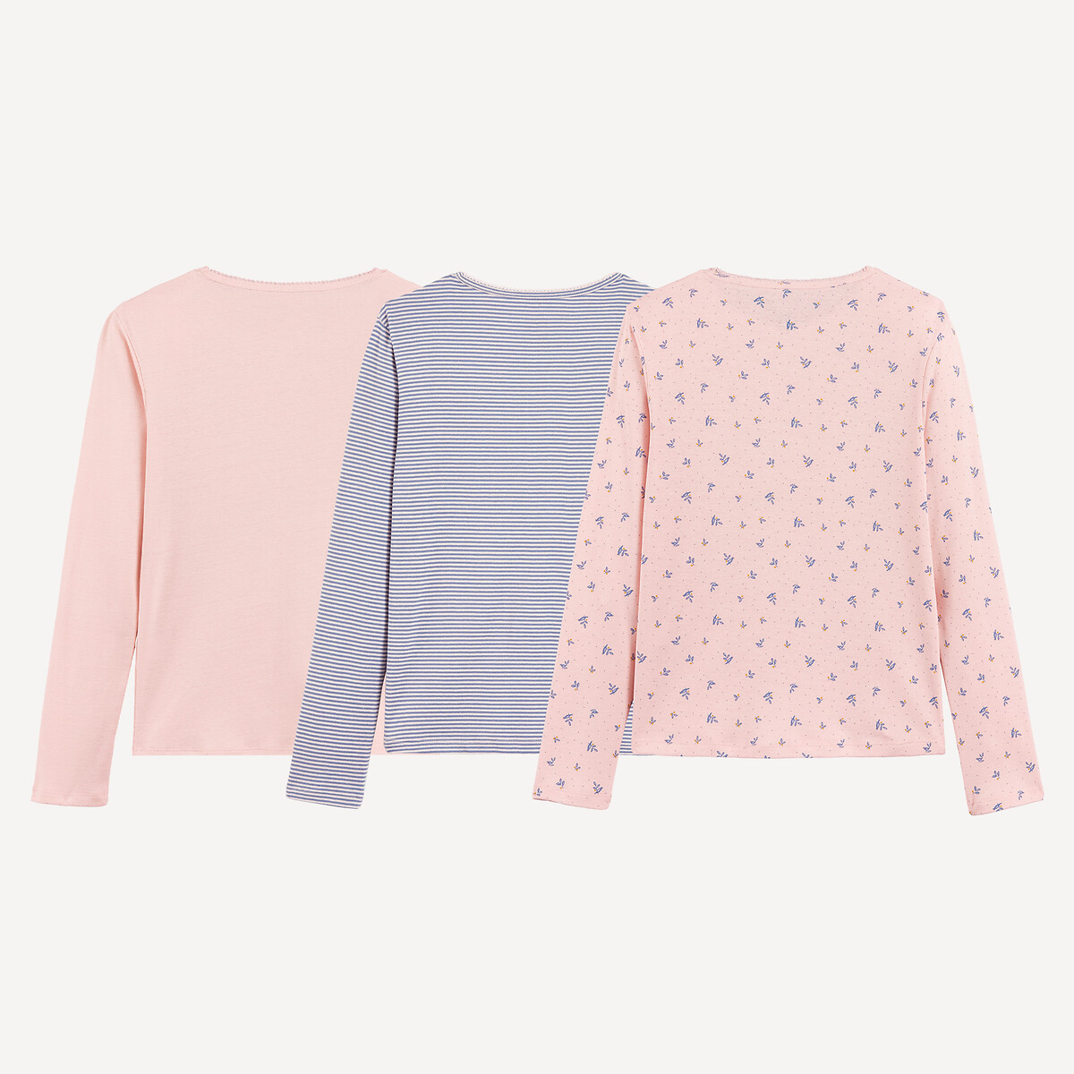 Lot de 3 maillots de corps, à manches longues bleu + rose, LA REDOUTE COLLECTIONS