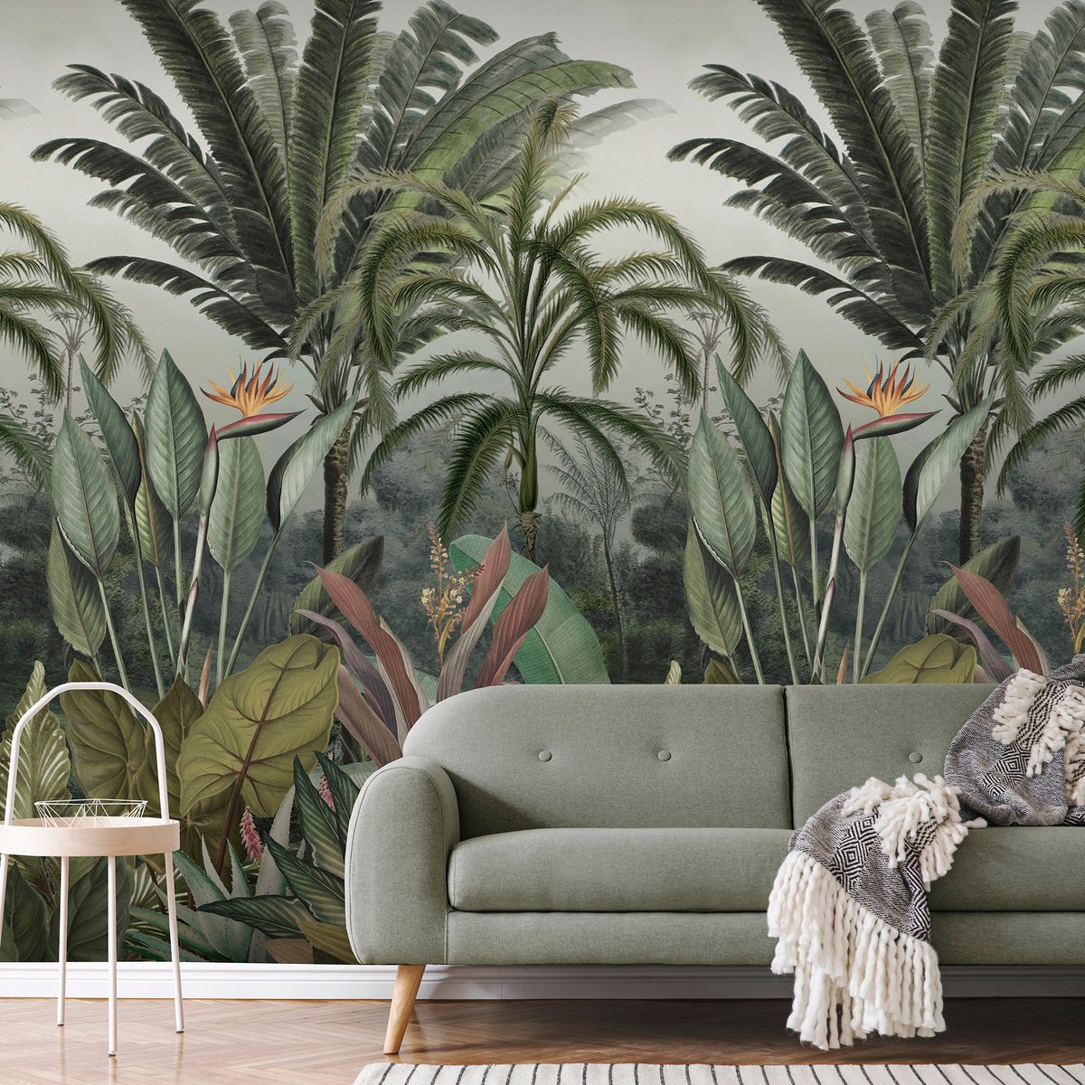 Fresque panoramique Paradis tropical vert, gris, SUBLIME