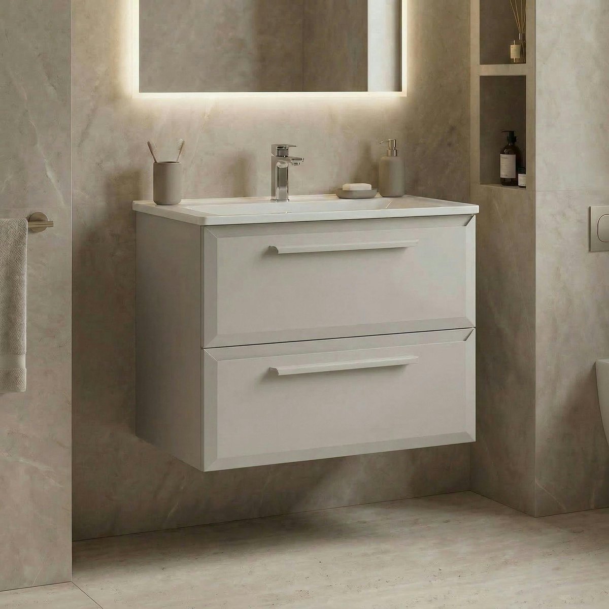Meuble vasque 65 cm 2 tiroirs NEREE cachemire, PIER IMPORT