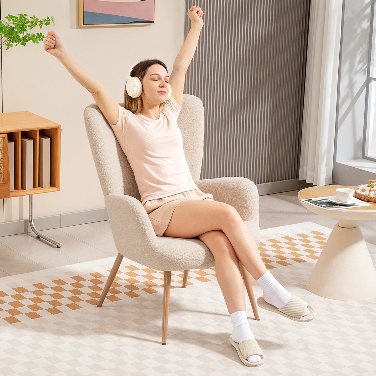 Accent Chair Tissu bouclette Beige beige, HOMCOM