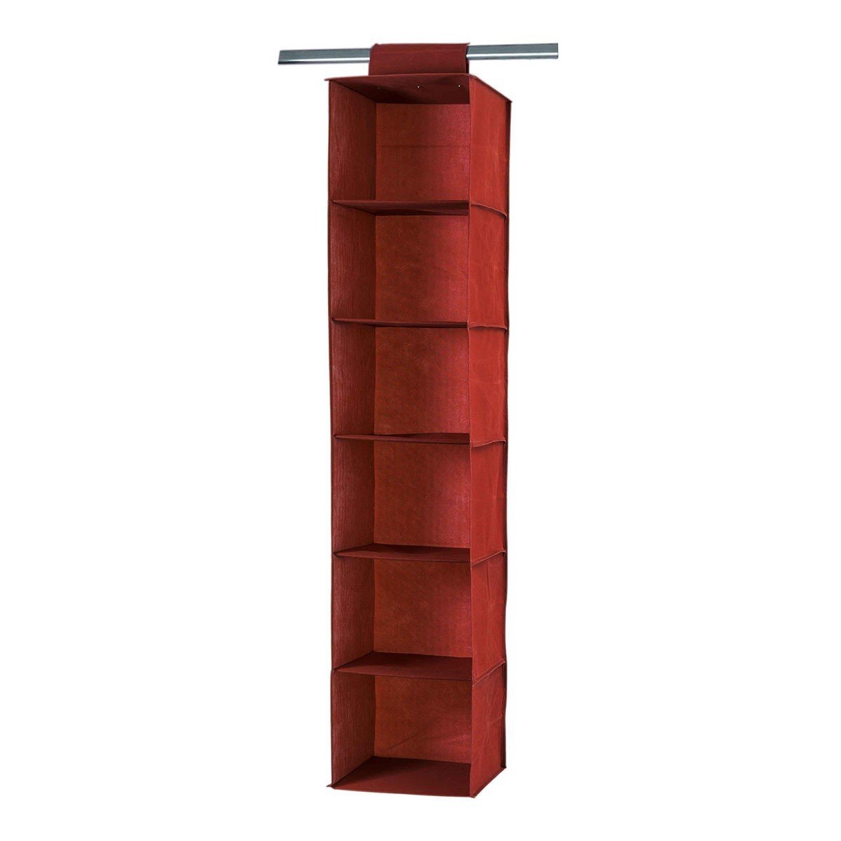 Rack pour pull en tissu avec 6 cases coloris brique rouge, CALICOSY