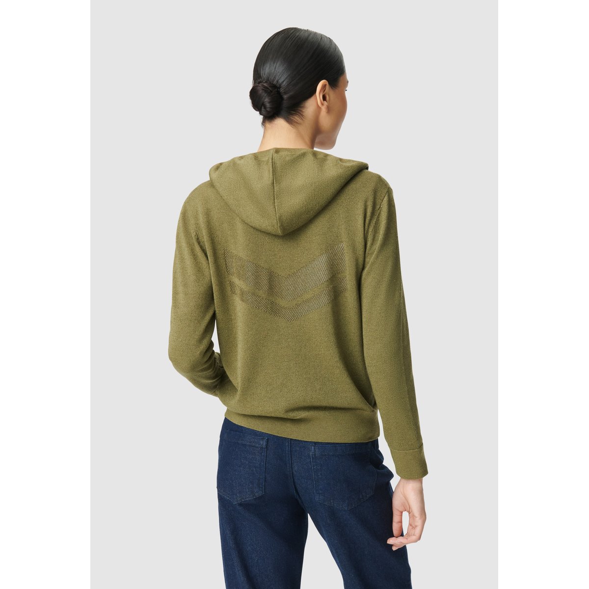 Cardigan à capuche tricot fil textile chevron dos vert kaki, IKKS