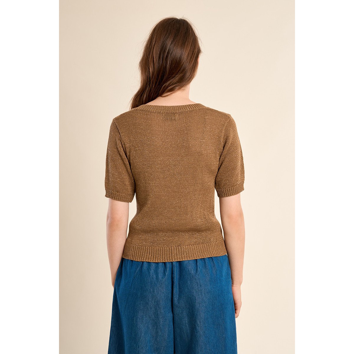 Pull en maille manches courtes camel, MOLLY BRACKEN