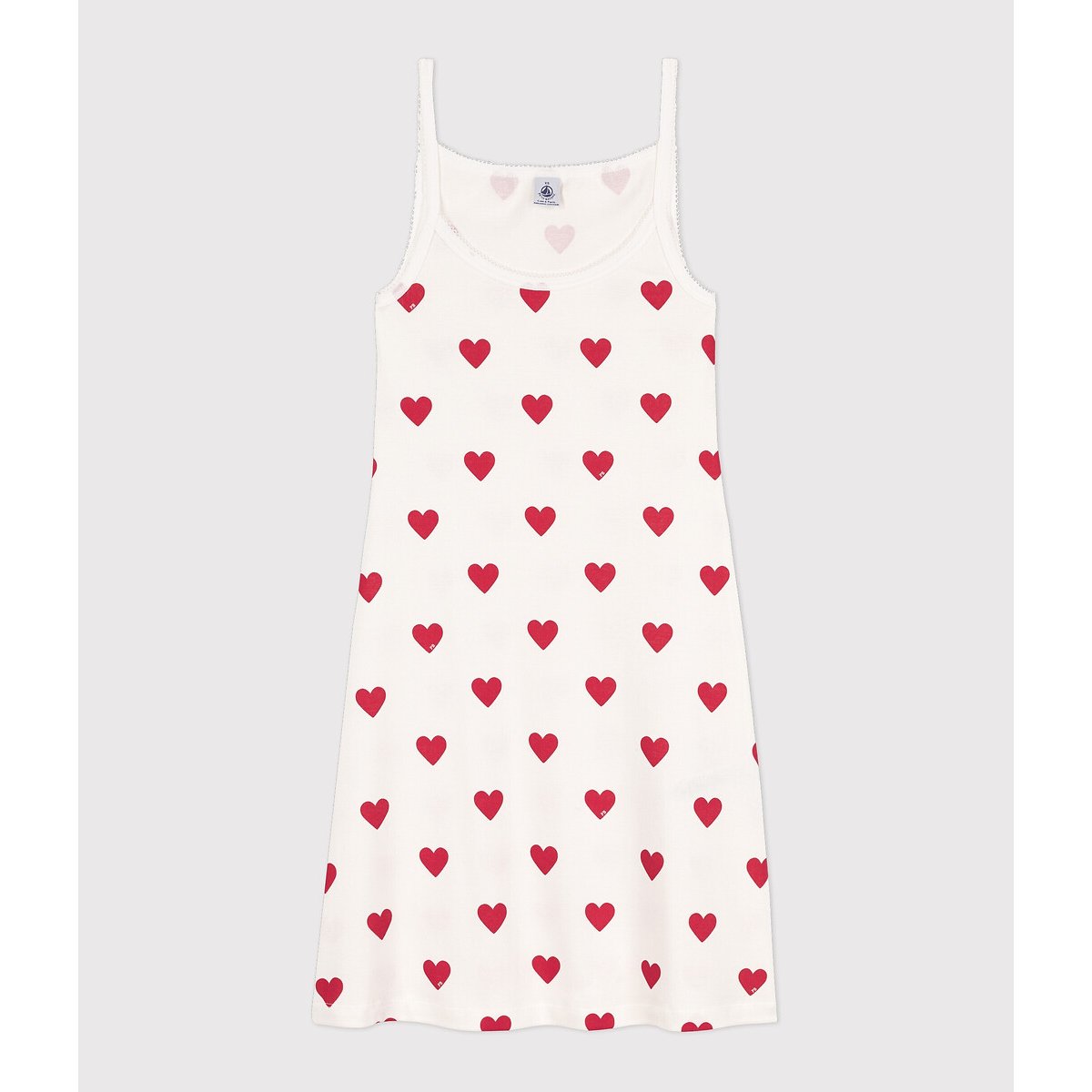 Heart Print Cotton Nightie red/white, PETIT BATEAU