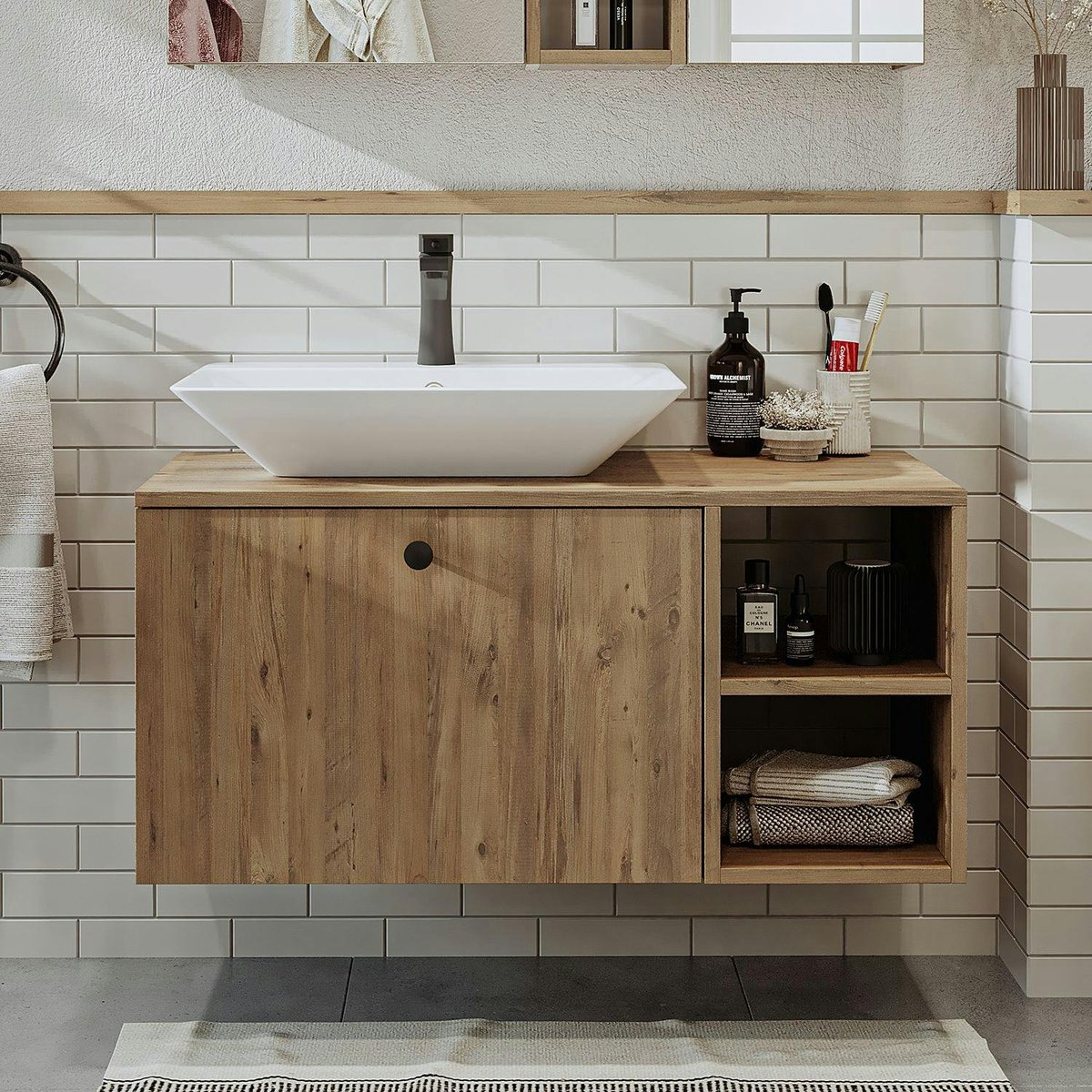 Meuble vasque suspendu 95 cm 1 tiroir ONDO pin, PIER IMPORT