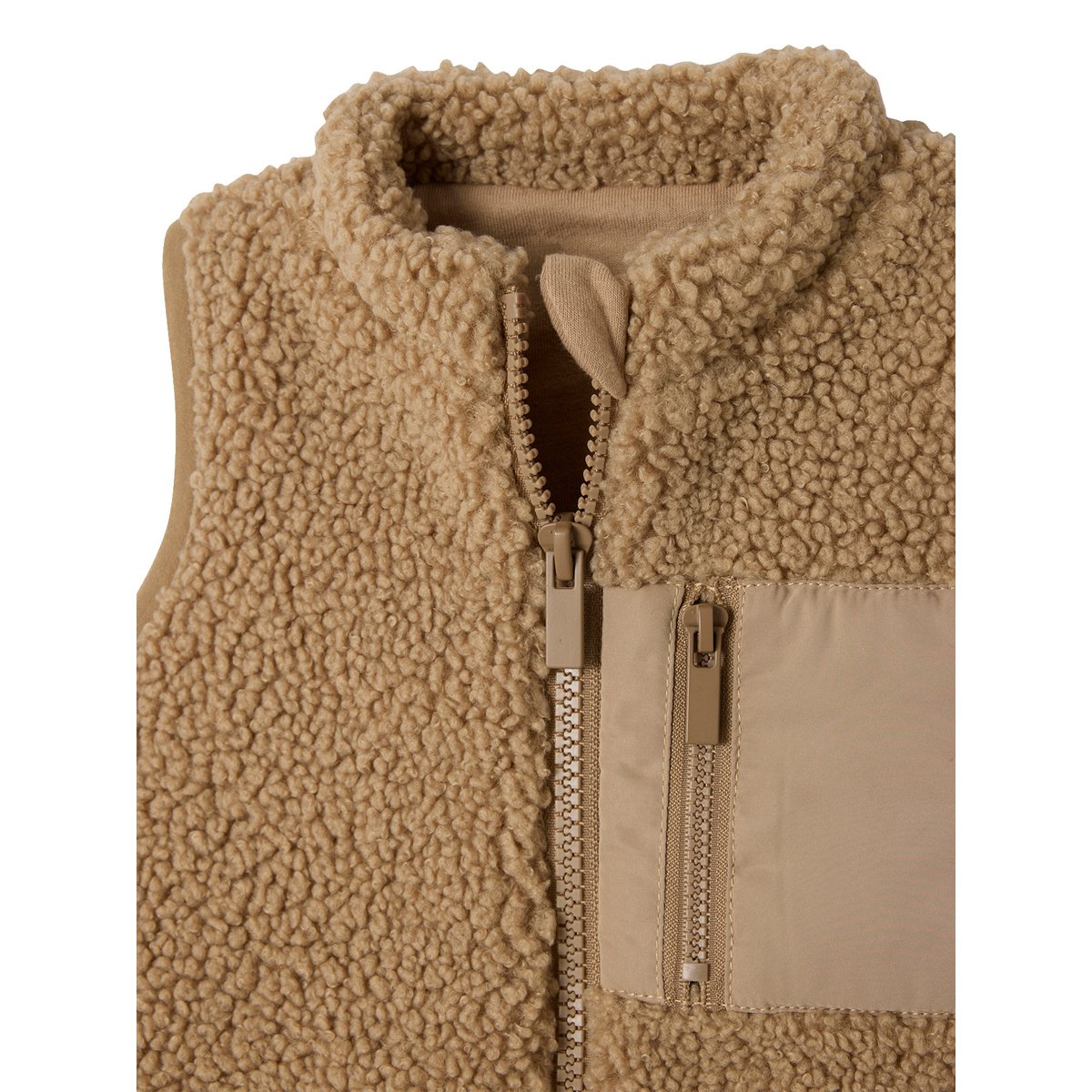 Gilet sans manches bébé en sherpa taupe, VERTBAUDET