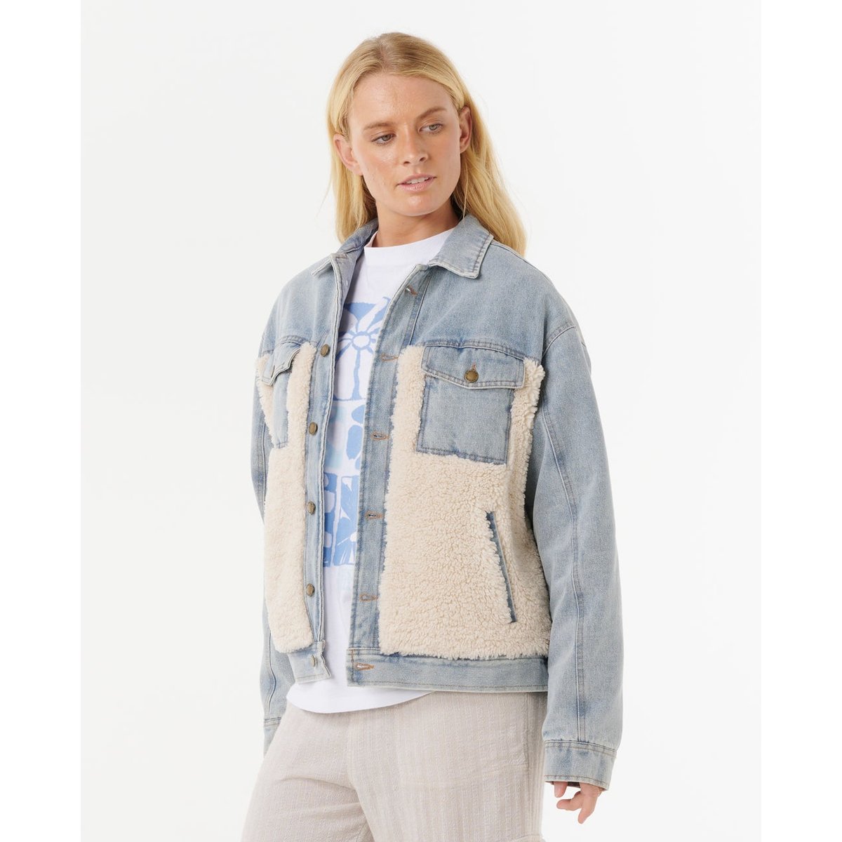 Veste en Jean et SHERPA CRUISIN bleu délavé, RIP CURL