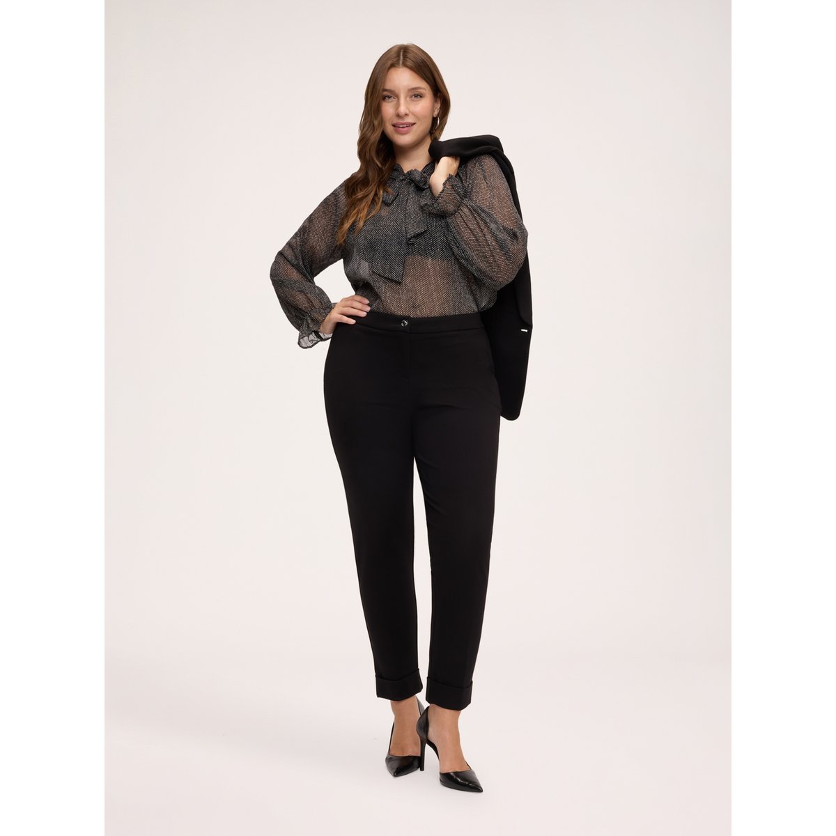 Blouse à micro-pois avec nœud noir, FIORELLA RUBINO
