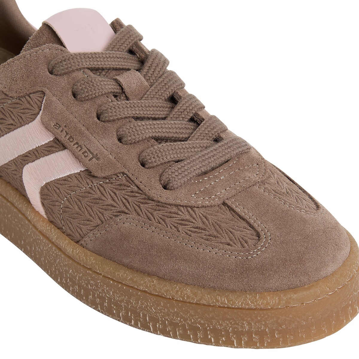 Zapatillas de piel de ante marrón claro/rosa, TAMARIS