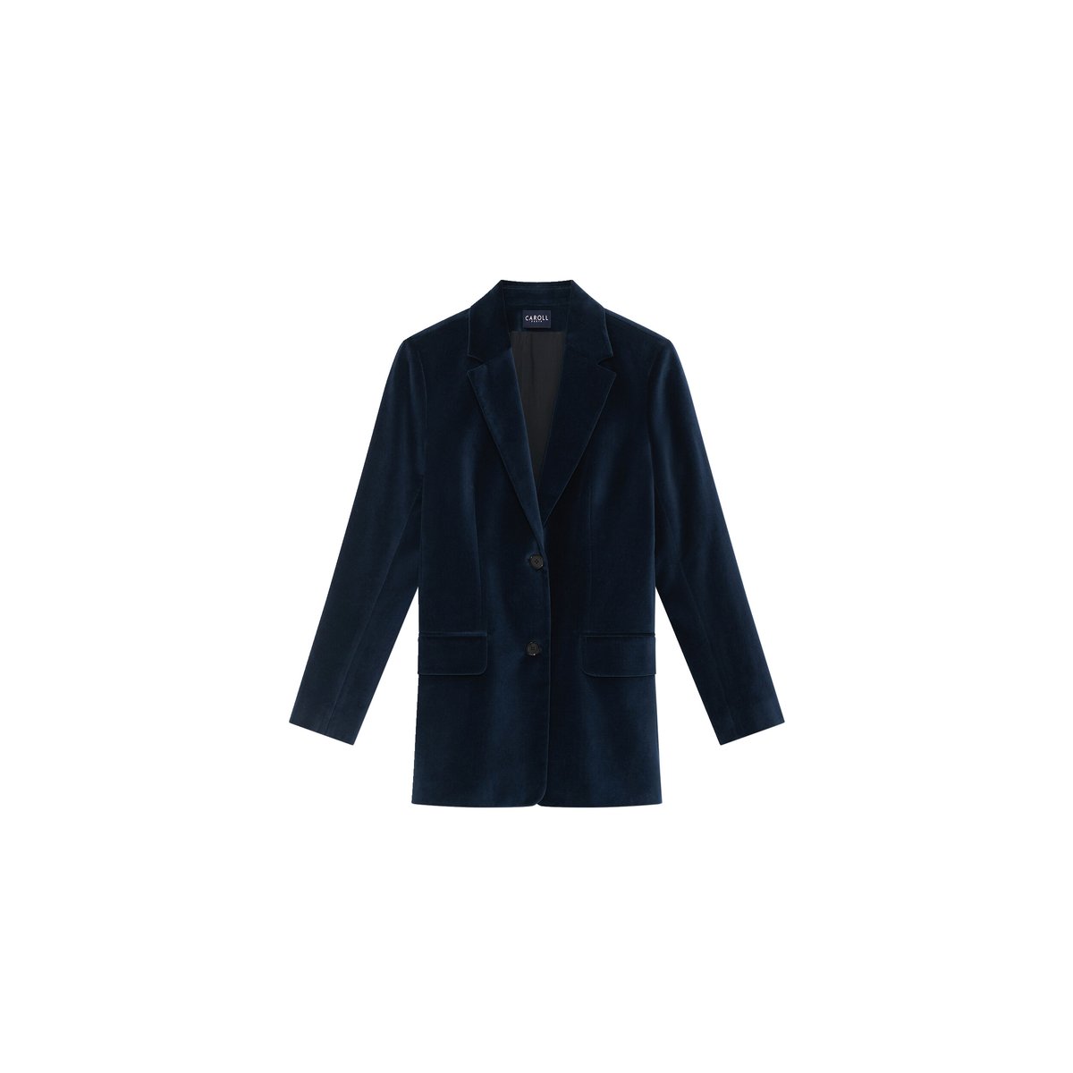 Veste droite col tailleur VOLTIGEVELOURS bleu marine, CAROLL
