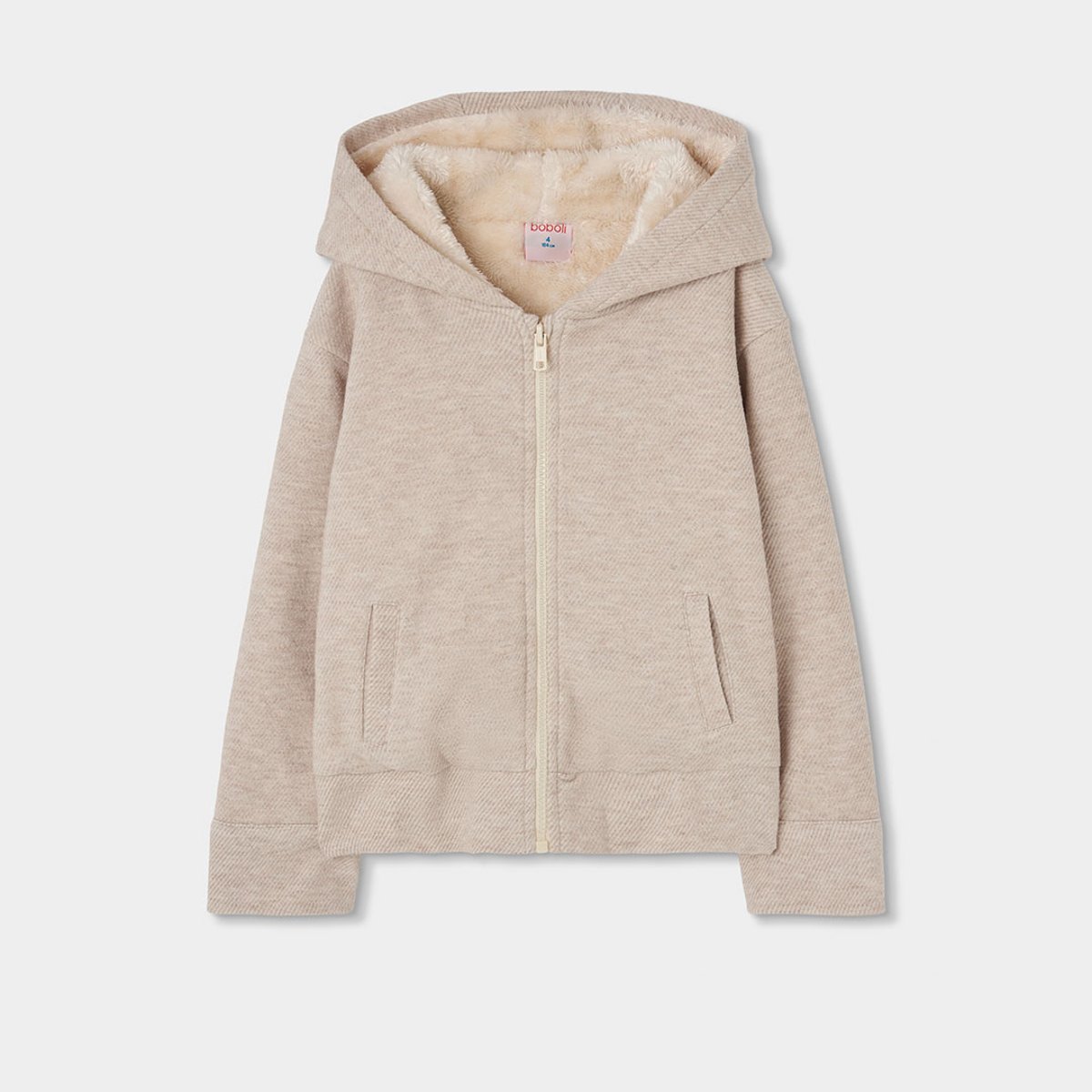 Blouson fille en maille à capuche beige, BOBOLI