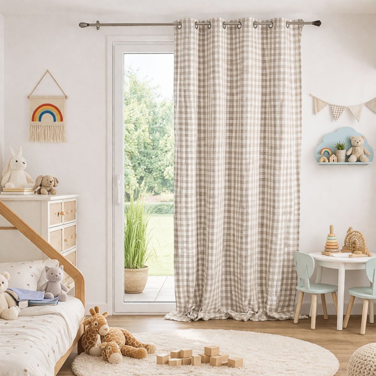 Rideau 100% coton vichy LOURMARIN - QABANE beige, HOME MAISON
