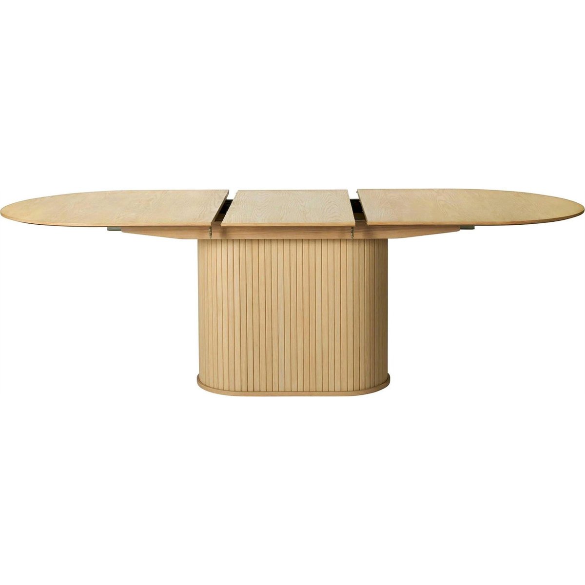 Table extensible ovale à lamelles piètement rainur bois clair et noir, RECOLLECTION