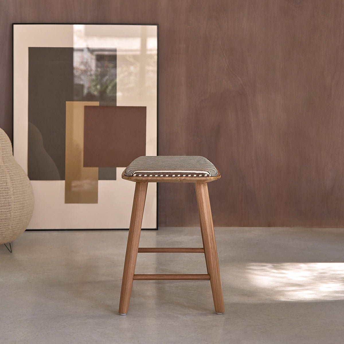 Lot de 2 tabourets en teck massif et tissu rayé  AMBRE rayure_marron_beige, BERAH GETAH