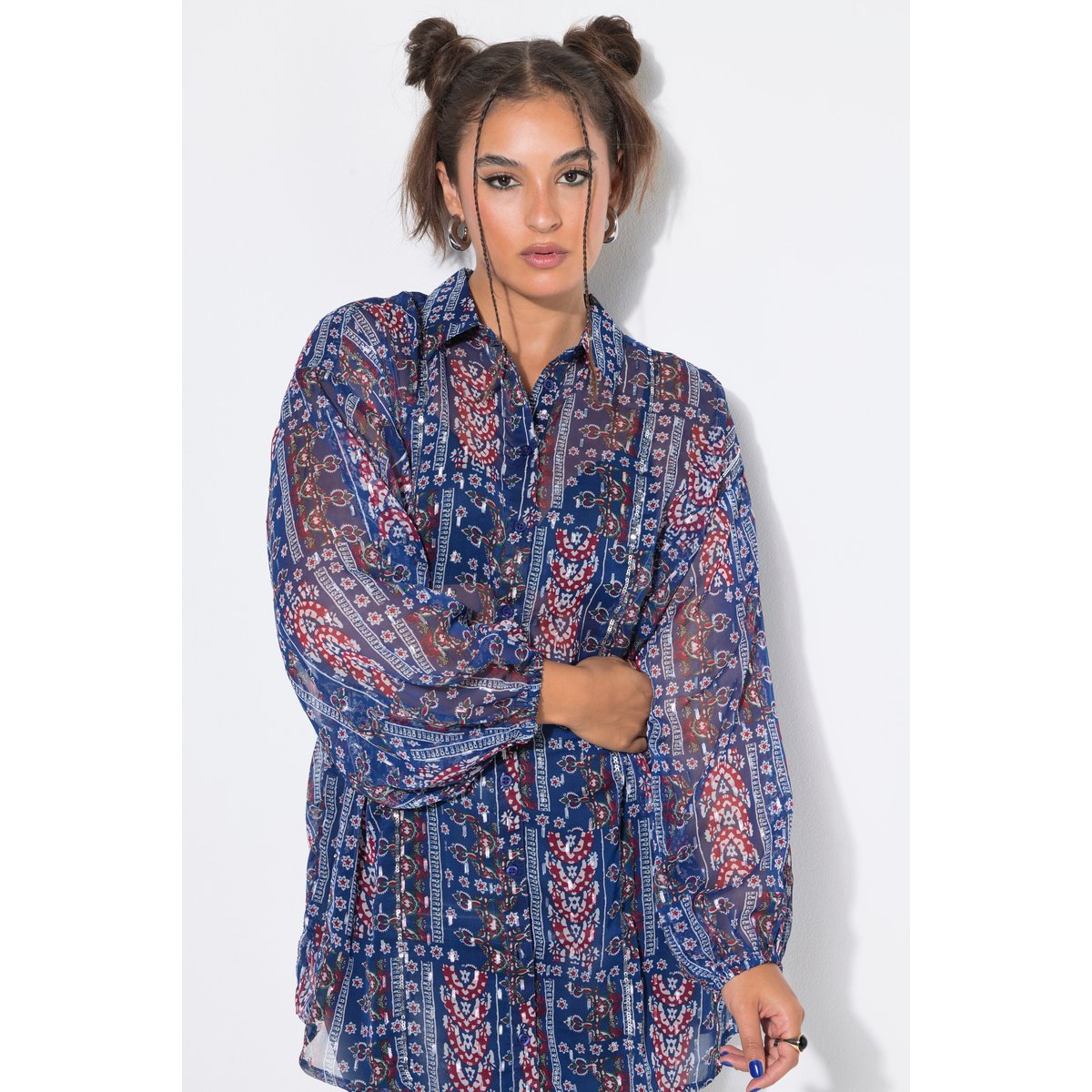 Blouse en mousseline, coupe Loose Shape marine, STUDIO UNTOLD