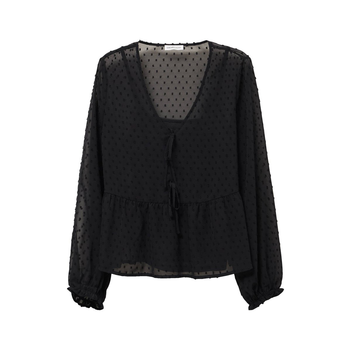 Blouse courte droite col v noir, CACHE CACHE