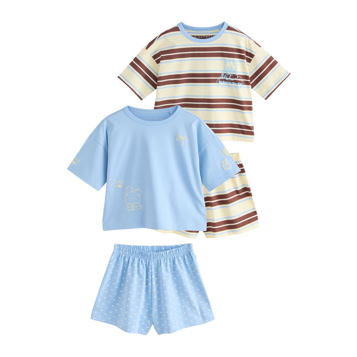 Pyjama short rayé, lot de 2 bleu/marron, NEXT