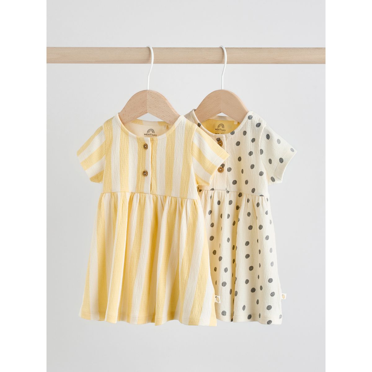 Robe à manches courtes bébé, lot de 2 tache/rayure jaune/crème, NEXT