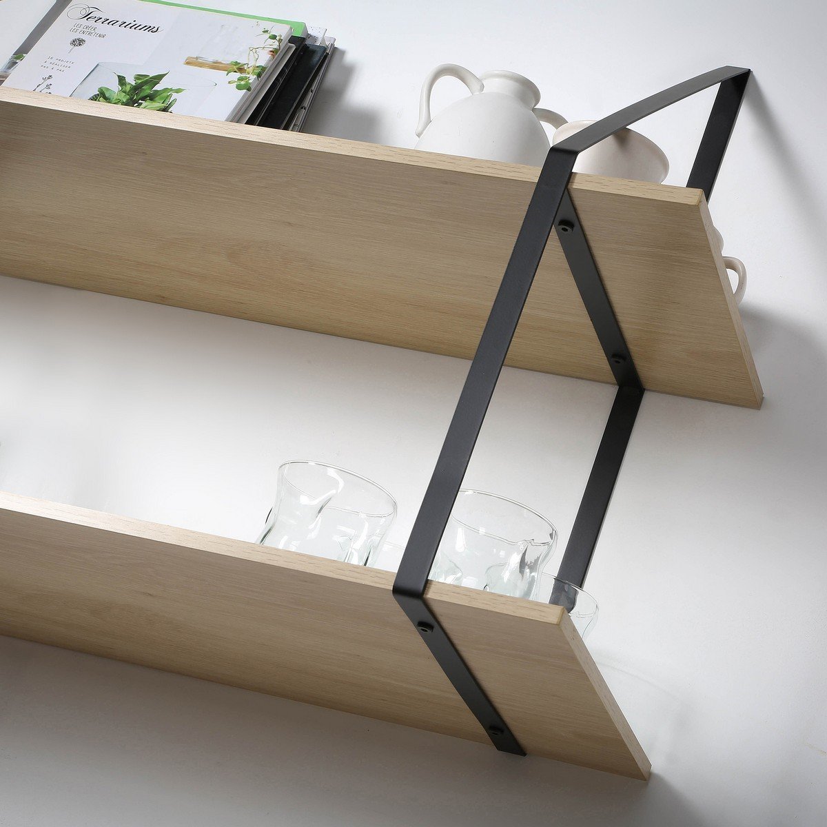 Etagère murale grande profondeur à 2 niveaux - L80 x P30cm bois clair, CALICOSY