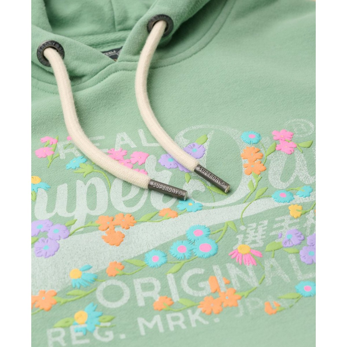 Sweat à capuche à fleurs Real Originals vert granite, SUPERDRY