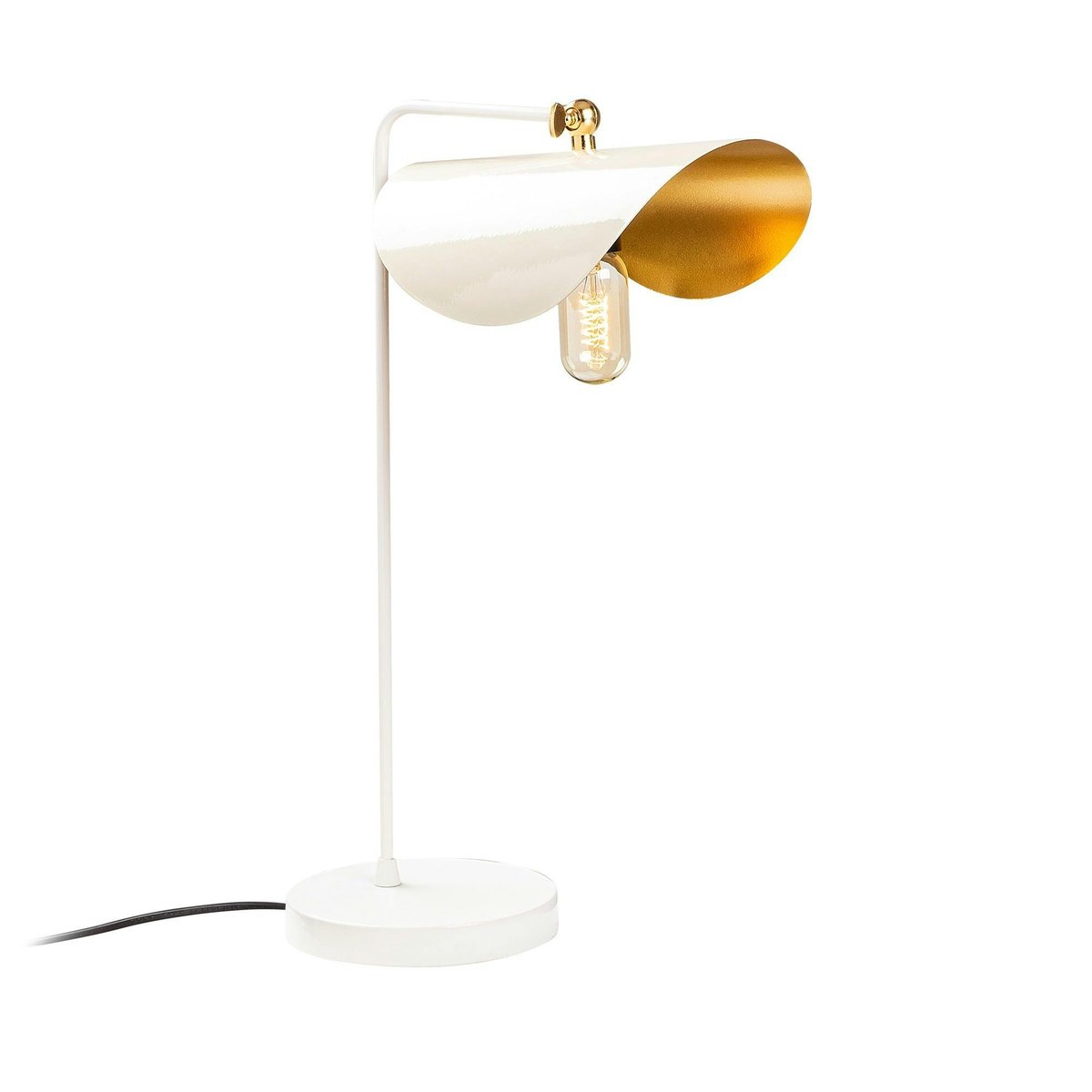 Lampe de table moderne blanche, abat-jour galbé SINOP blanc, PIER IMPORT