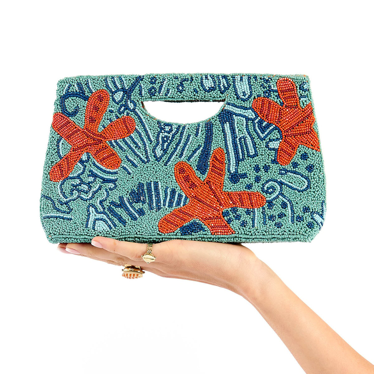 Sac pochette brodé de perles EWAN bleu, WILD