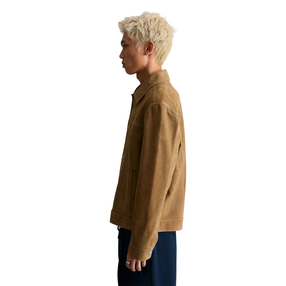 Veste en cuir régulière en cuir velours doux gris, MARC O’POLO DENIM