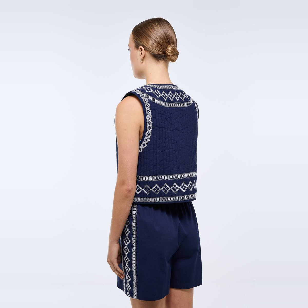 Gilet brodé sans manches à nouer penombre, MONOPRIX