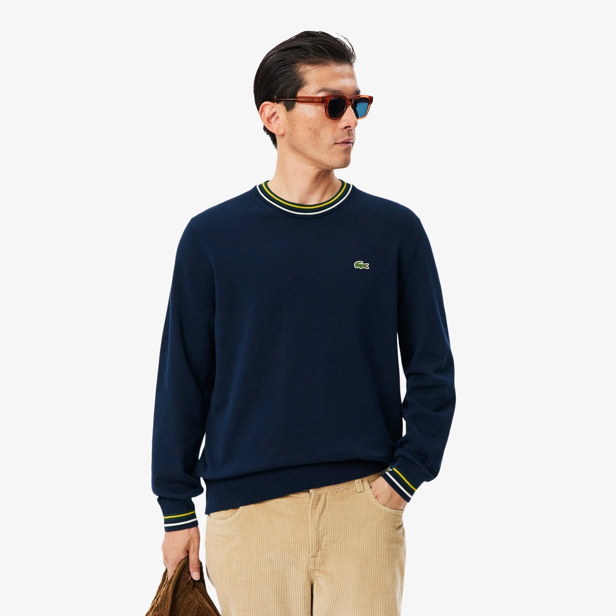 Pull jersey coton rayé bleu-7qk, LACOSTE
