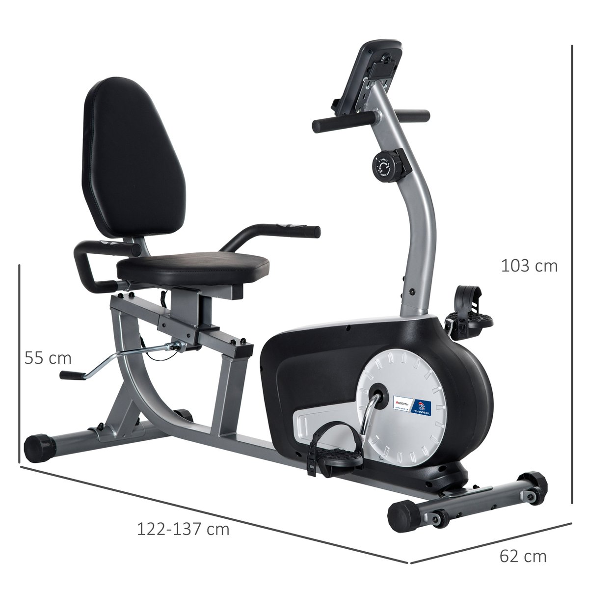 Vélo d'appartement semi-allongé - collaboration Aosom.fr x FFHandball noir, HOMCOM