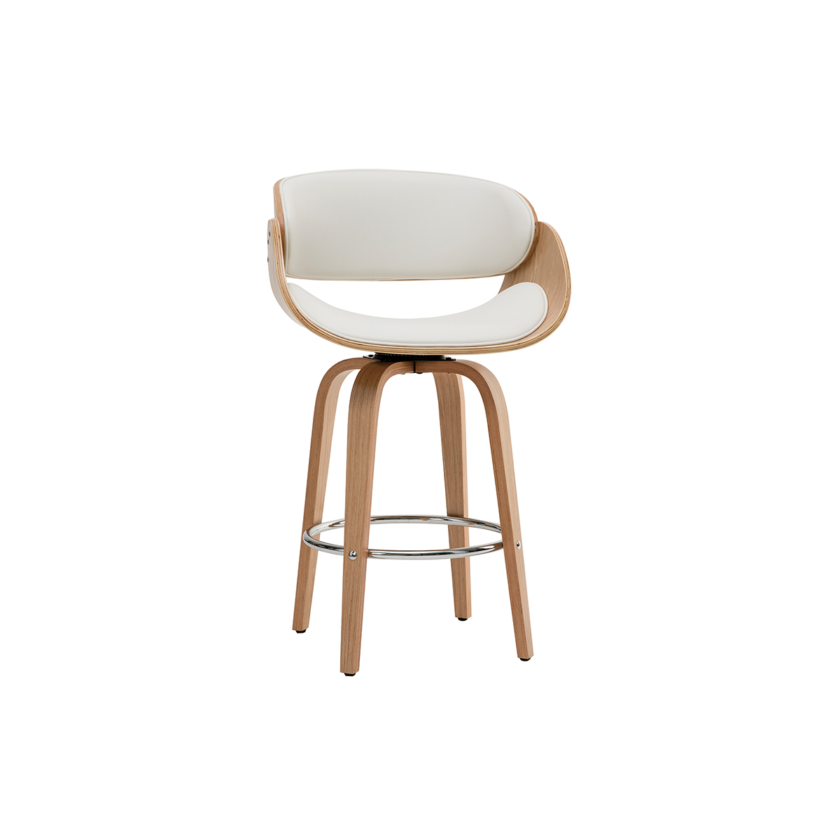 Tabouret de bar pivotant en tissu effet velours texturé beige et bois clair H69 cm BENT blanc, MILIBOO