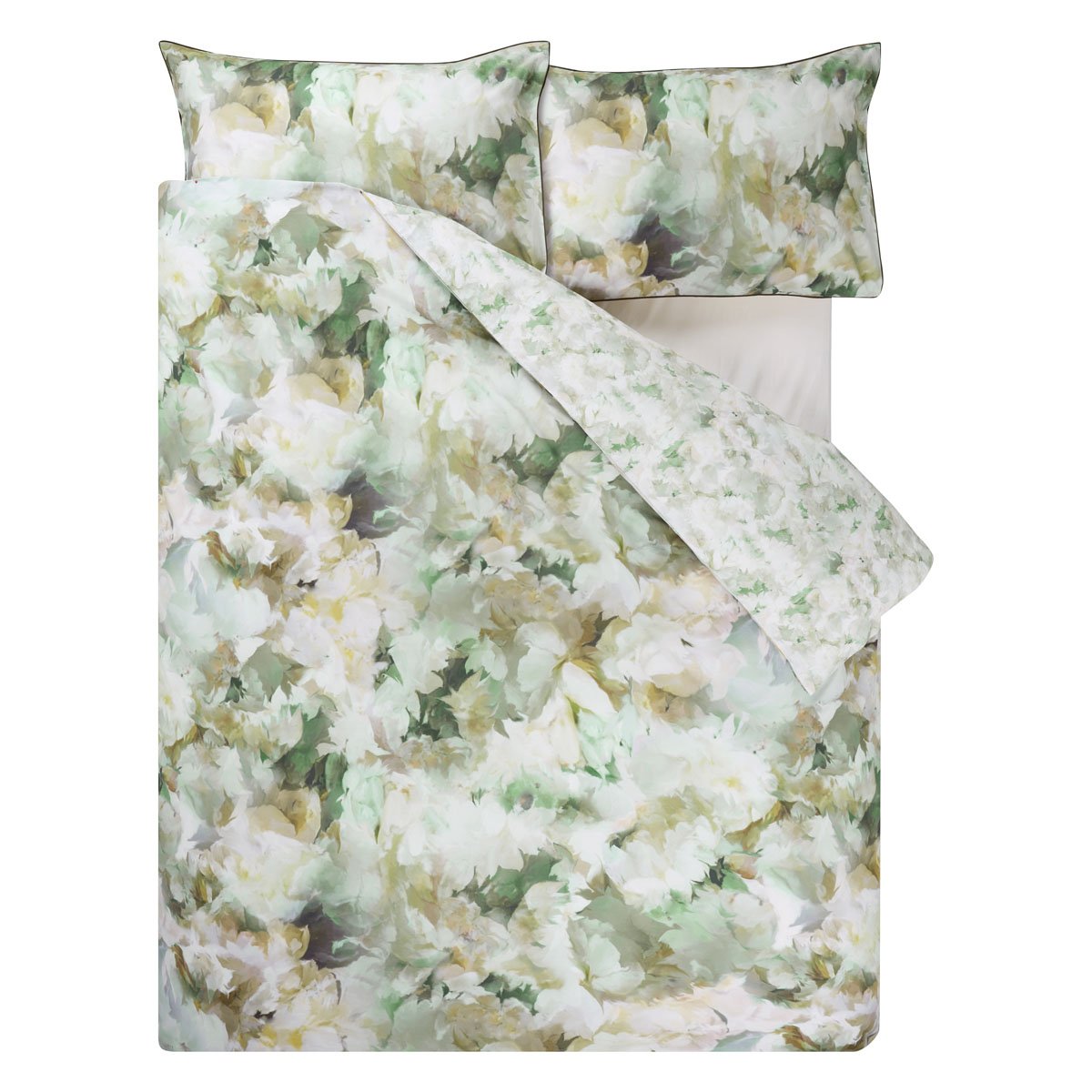 Housse de couette imprimée en percale de coton, FLEURS DE JOUR CELADON vert, DESIGNERS GUILD
