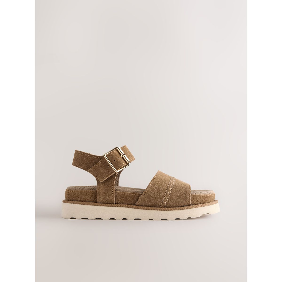 Sandales en cuir à plateforme et bout rond marron fauve, NEXT