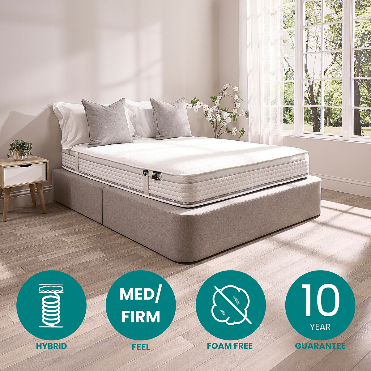 Jay-Be® Firm Hybrid 2000 e-Pocket™ Truecore® Eco-Friendly Mattress white, JAY-BE