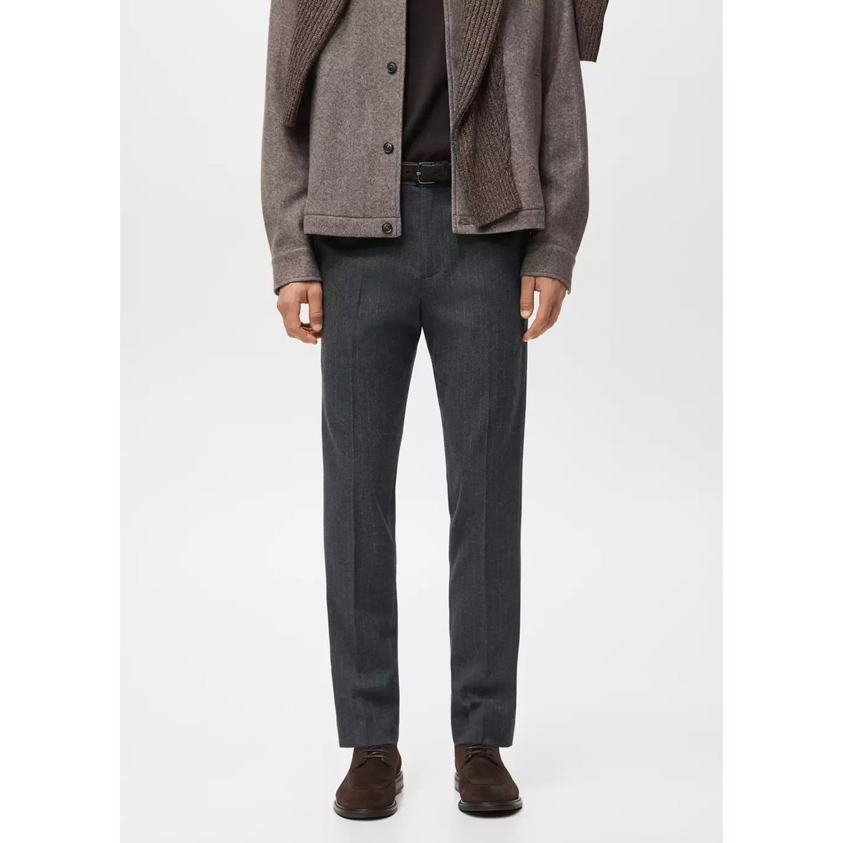 Pantalon flanelle regular-fit gris chiné foncé, MANGO MAN