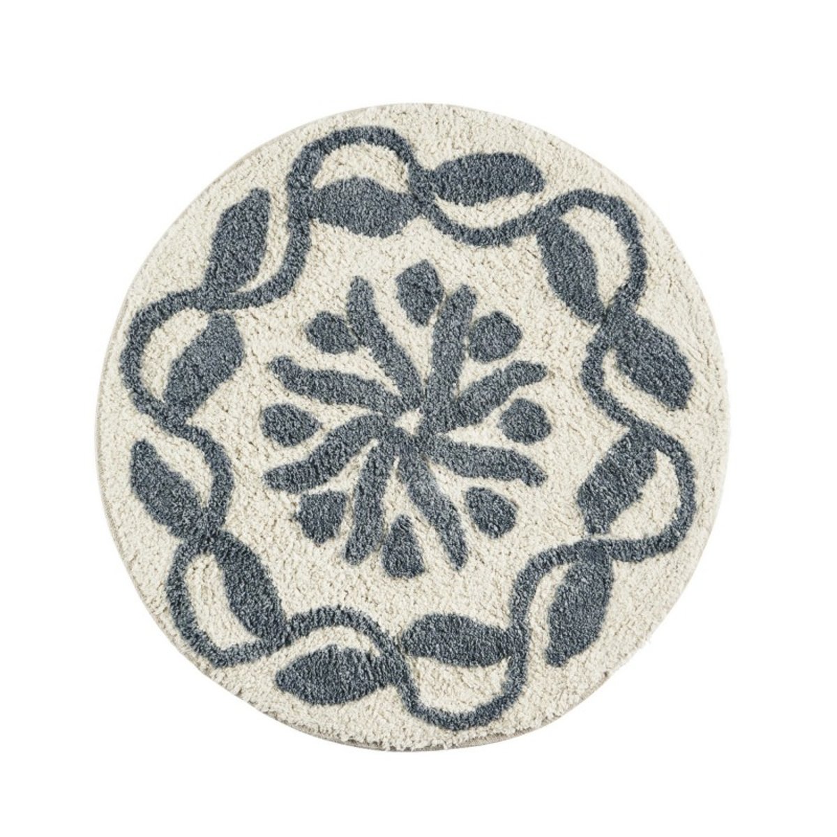 Tapis de bain rond coton tufté bleu, MADAM STOLTZ