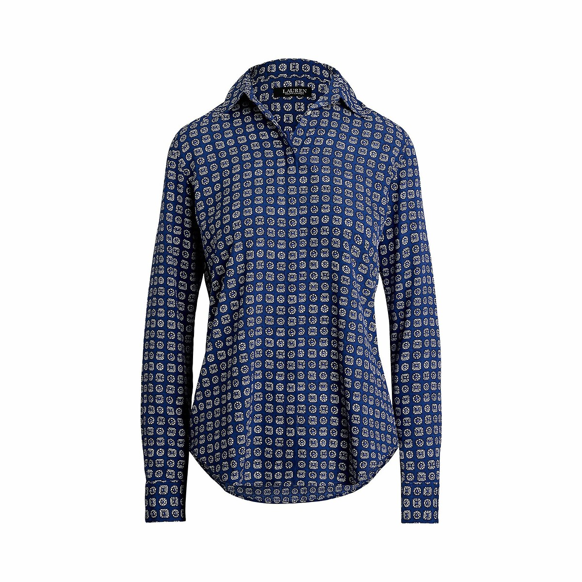 Chemise à manches longues, en crêpe imprimé  bleu/blanc, LAUREN RALPH LAUREN