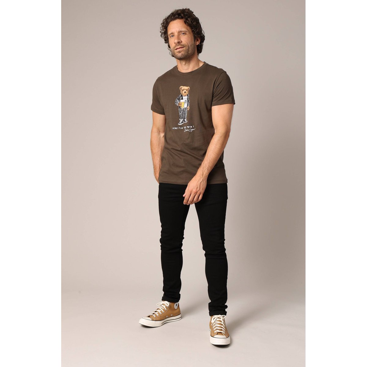 T-shirt 100 % coton avec imprimé ours original BEBEAR dark khaki, DEELUXE