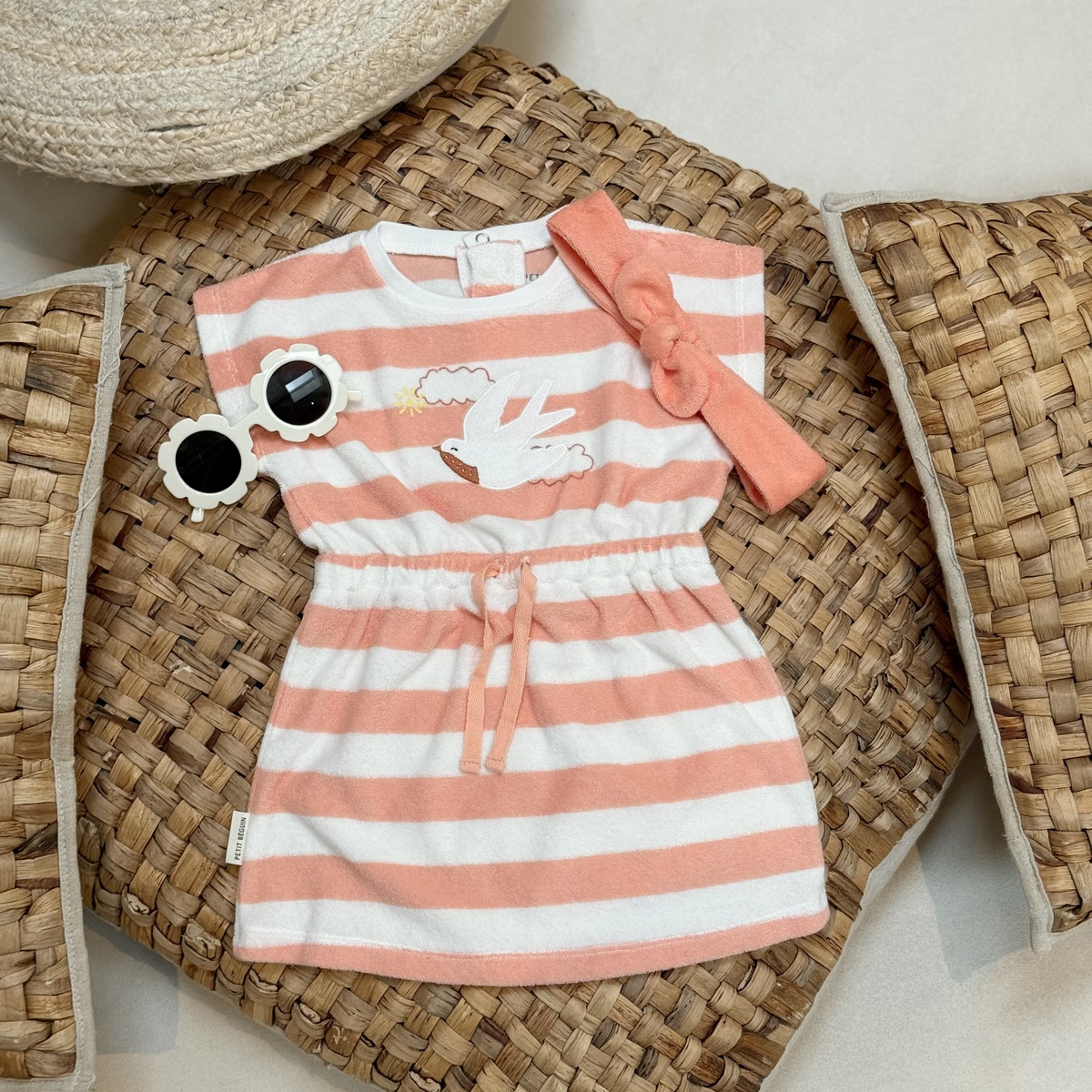 Robe enfant en éponge + headband Honfleur corail, PETIT BEGUIN