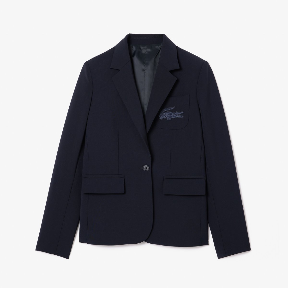 Blazer slim fit en laine logo brodé bleu-hde, LACOSTE