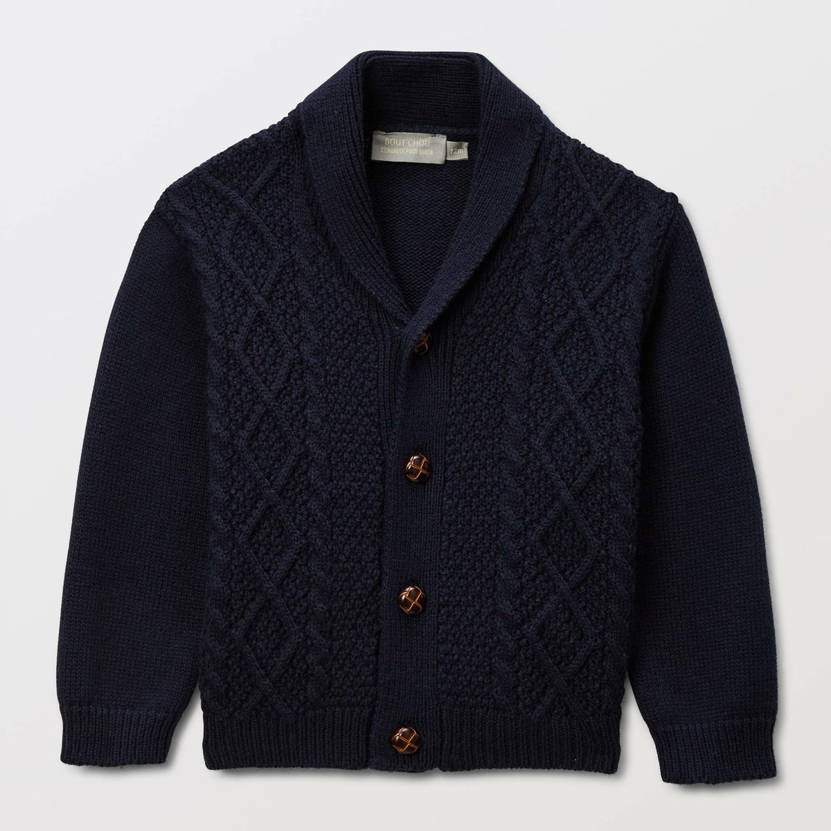 Cardigan tricot à col châle contenant du coton nuit bebe, BOUT'CHOU
